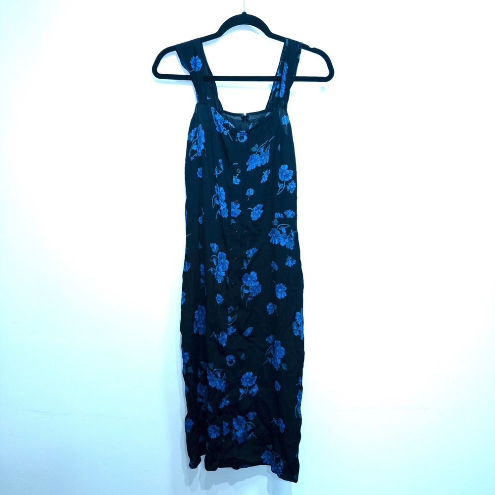 Reformation Black & Blue Floral Midi Dress 10